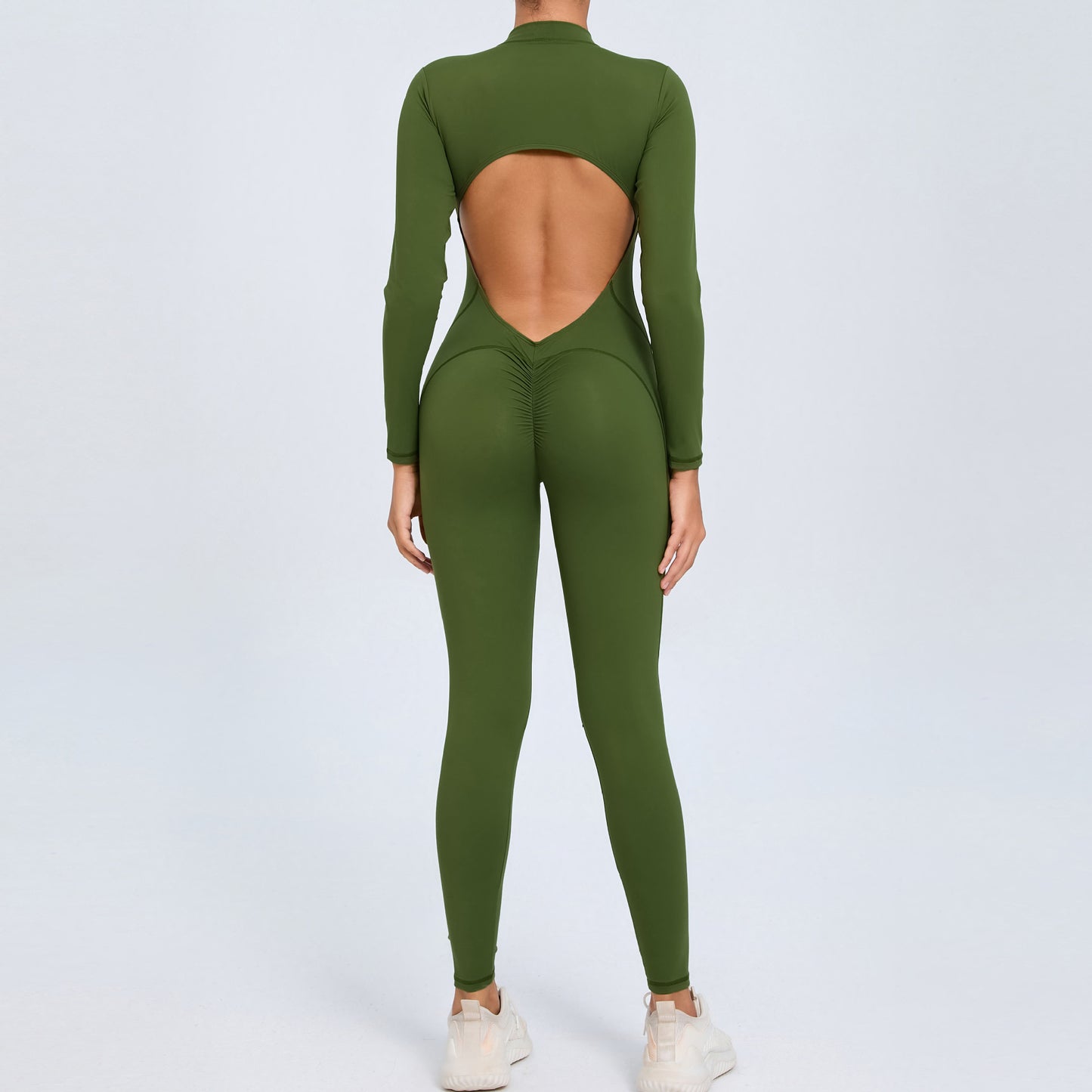 Backless Long-Sleeve Zipper One-Piece