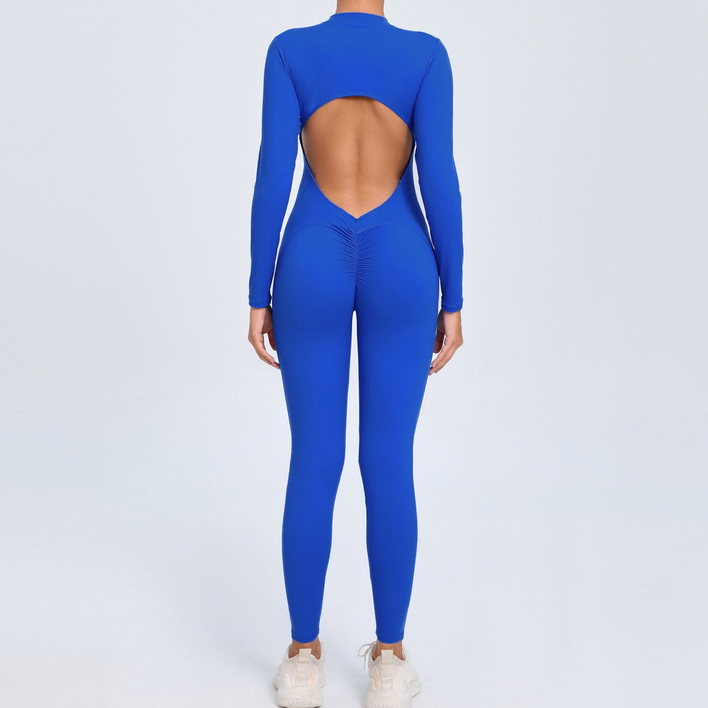 Backless Long-Sleeve Zipper One-Piece