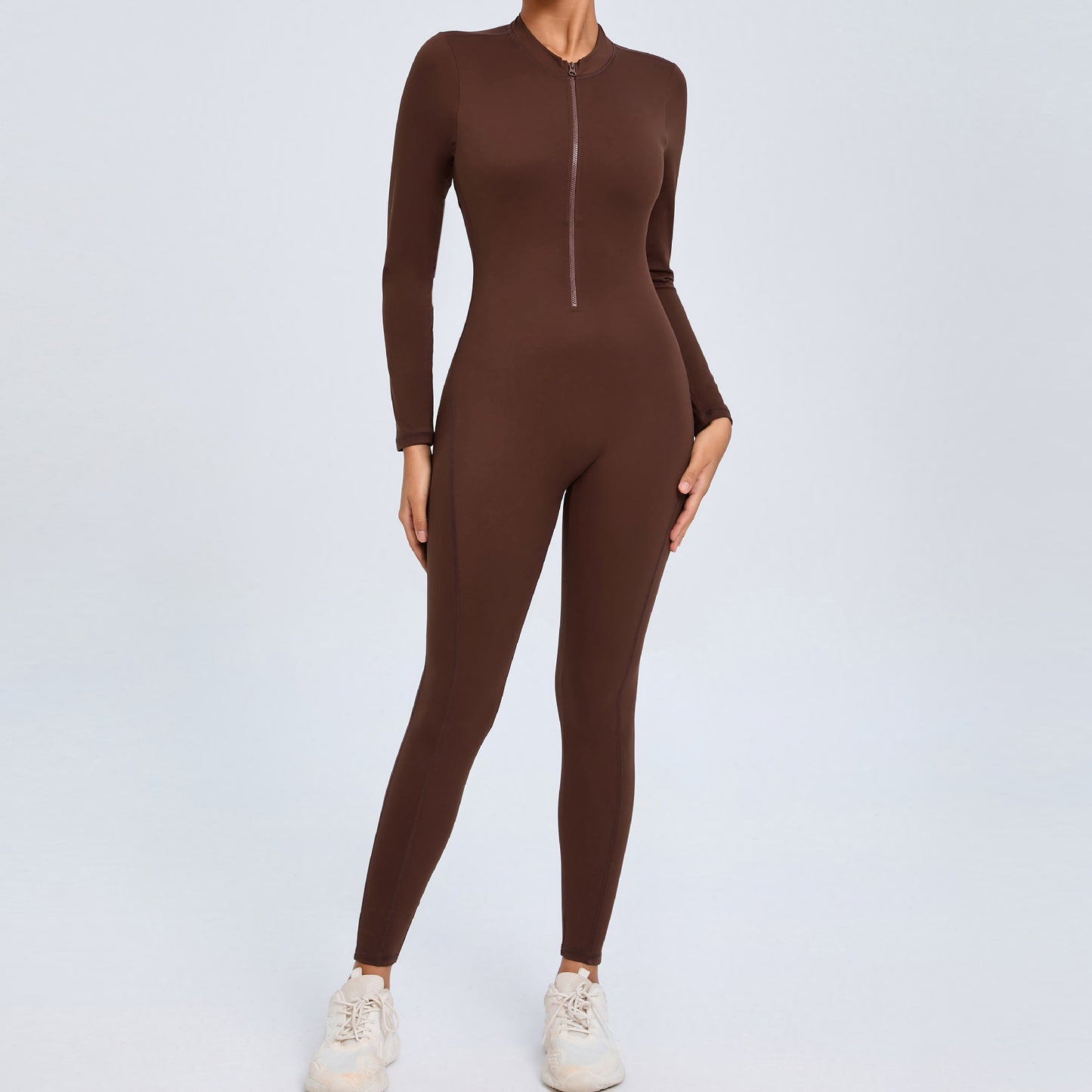 Backless Long-Sleeve Zipper One-Piece