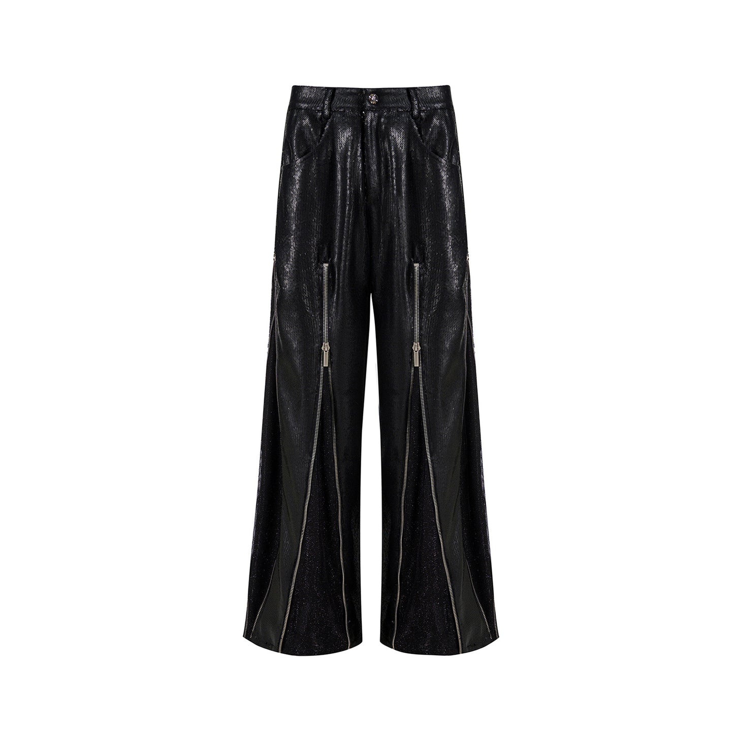 Sequinned Multi-pocket Vest & Pants Set
