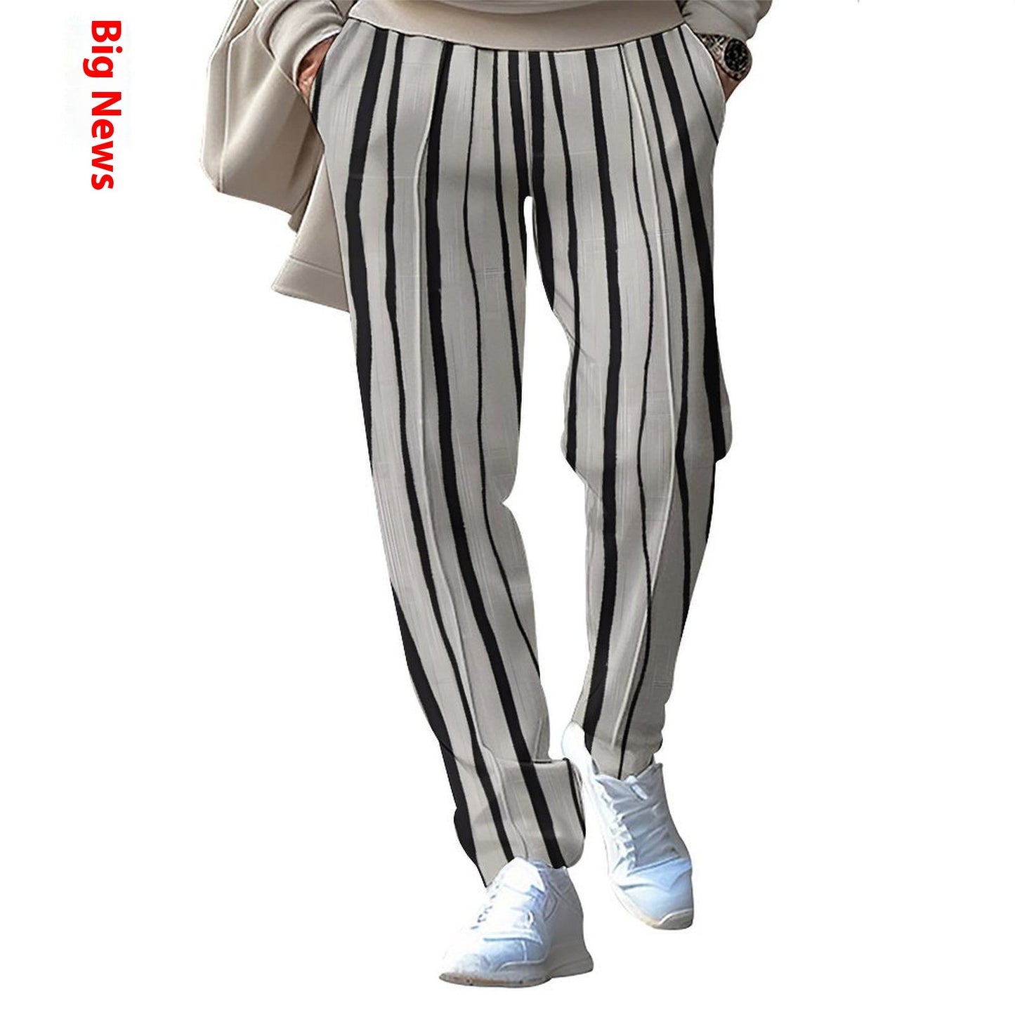 Stripe Printing Wide Drawstring Straight-Leg Trousers