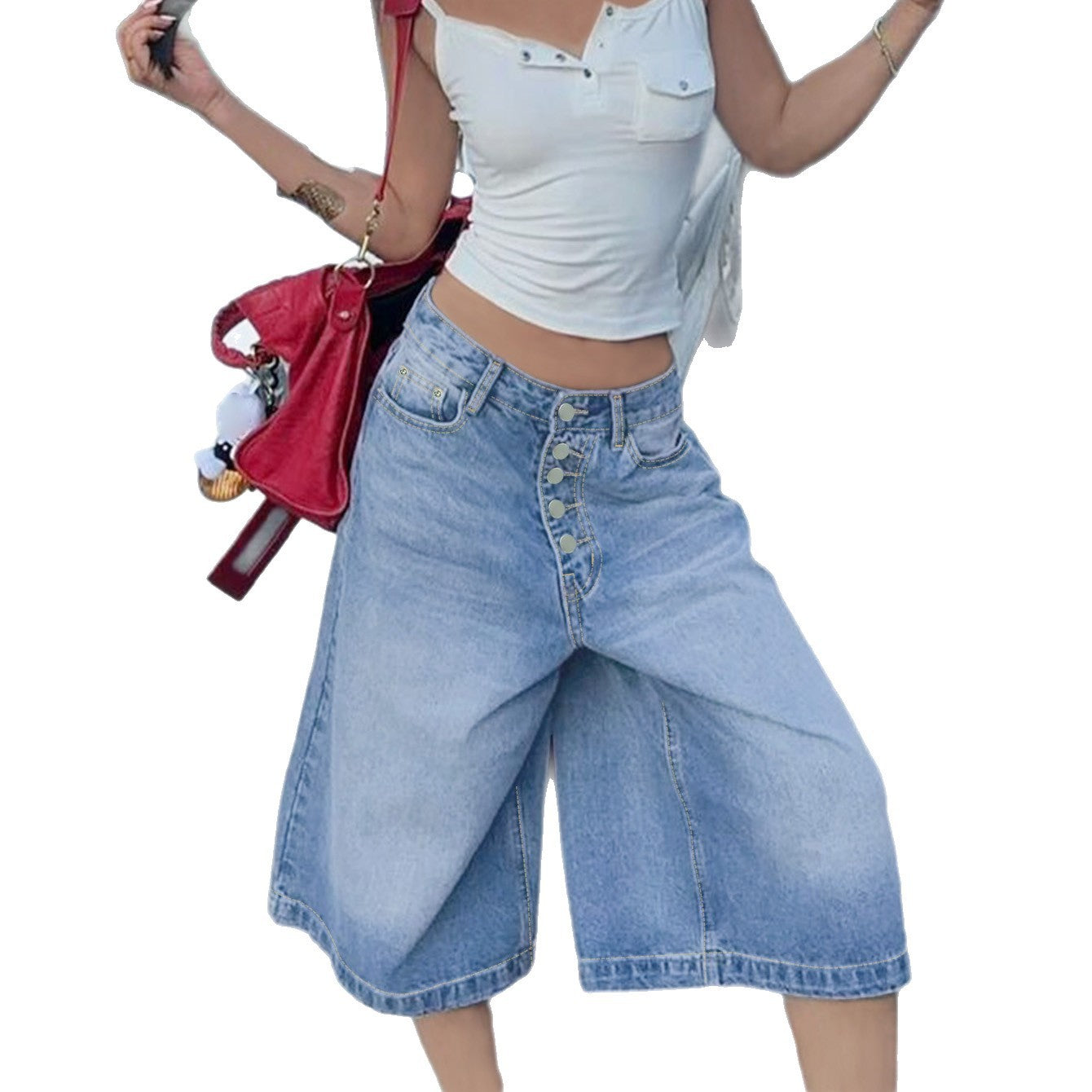 Multi-breasted Denim Jean Shorts
