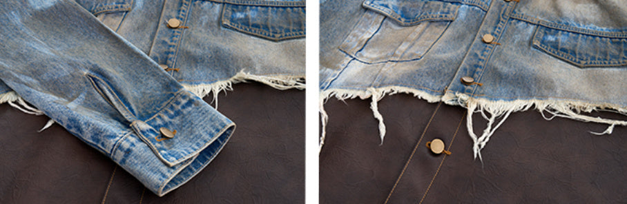 Leather Patchwork Destroyed Denim Dirty Jacket