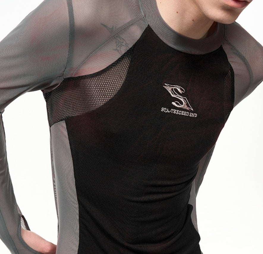 Tight Mesh Stitching Long Sleeve Top
