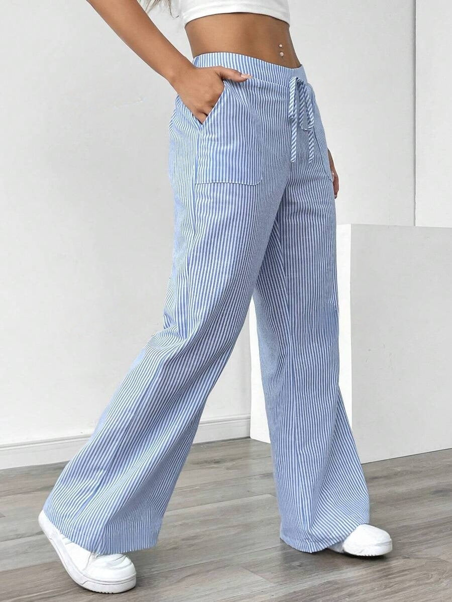 Stripe Print Wide-Leg Pants