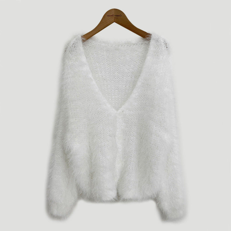 Mink Long-Sleeved Knitted Cardigan
