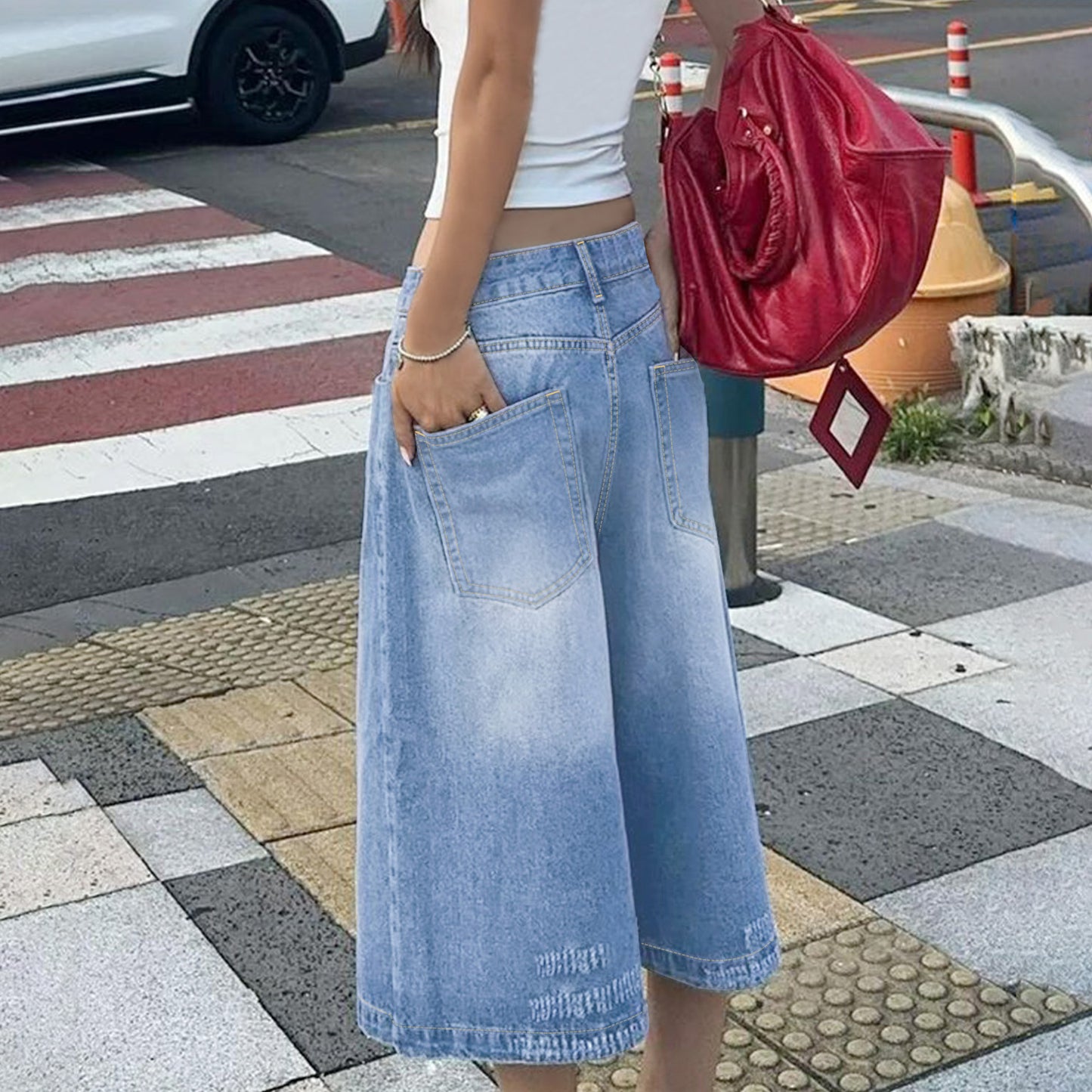 Multi-breasted Denim Jean Shorts