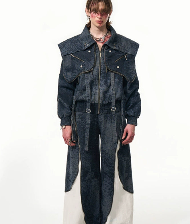 Zipper Structure Stitching Sense Machete Jeans