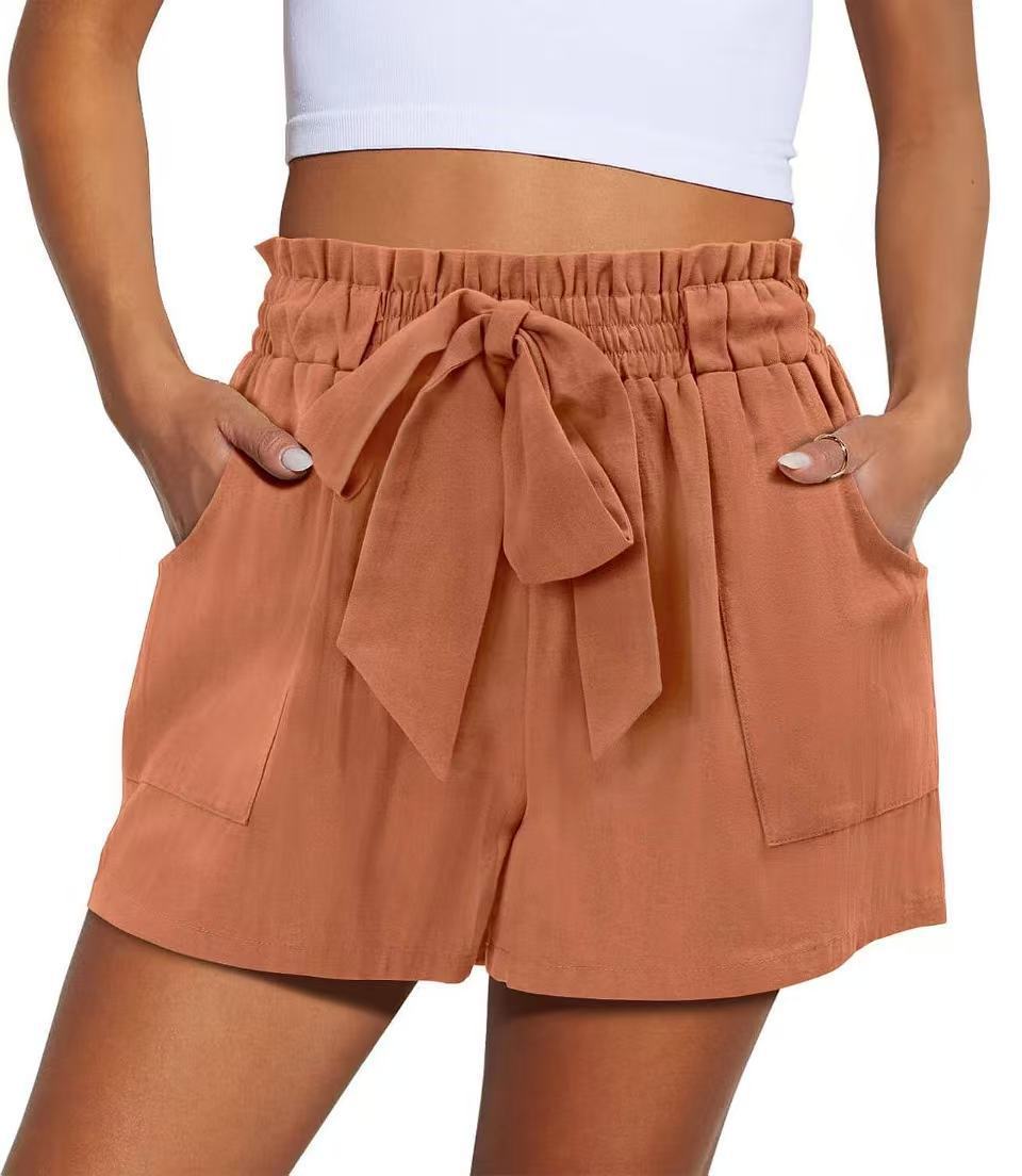 Elastic Waist Drawstring Knotted Shorts