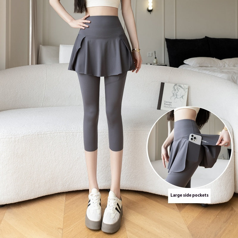 False-Two Piece Skirted Yoga Pants Set