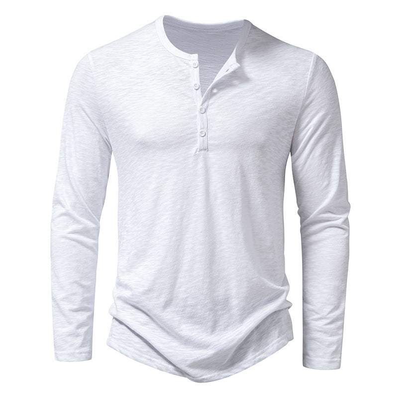 Men's Long-Sleeved Pullover Button T-shirt