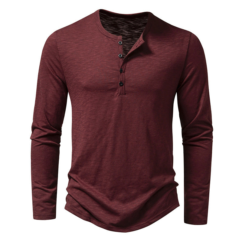 Men's Long-Sleeved Pullover Button T-shirt
