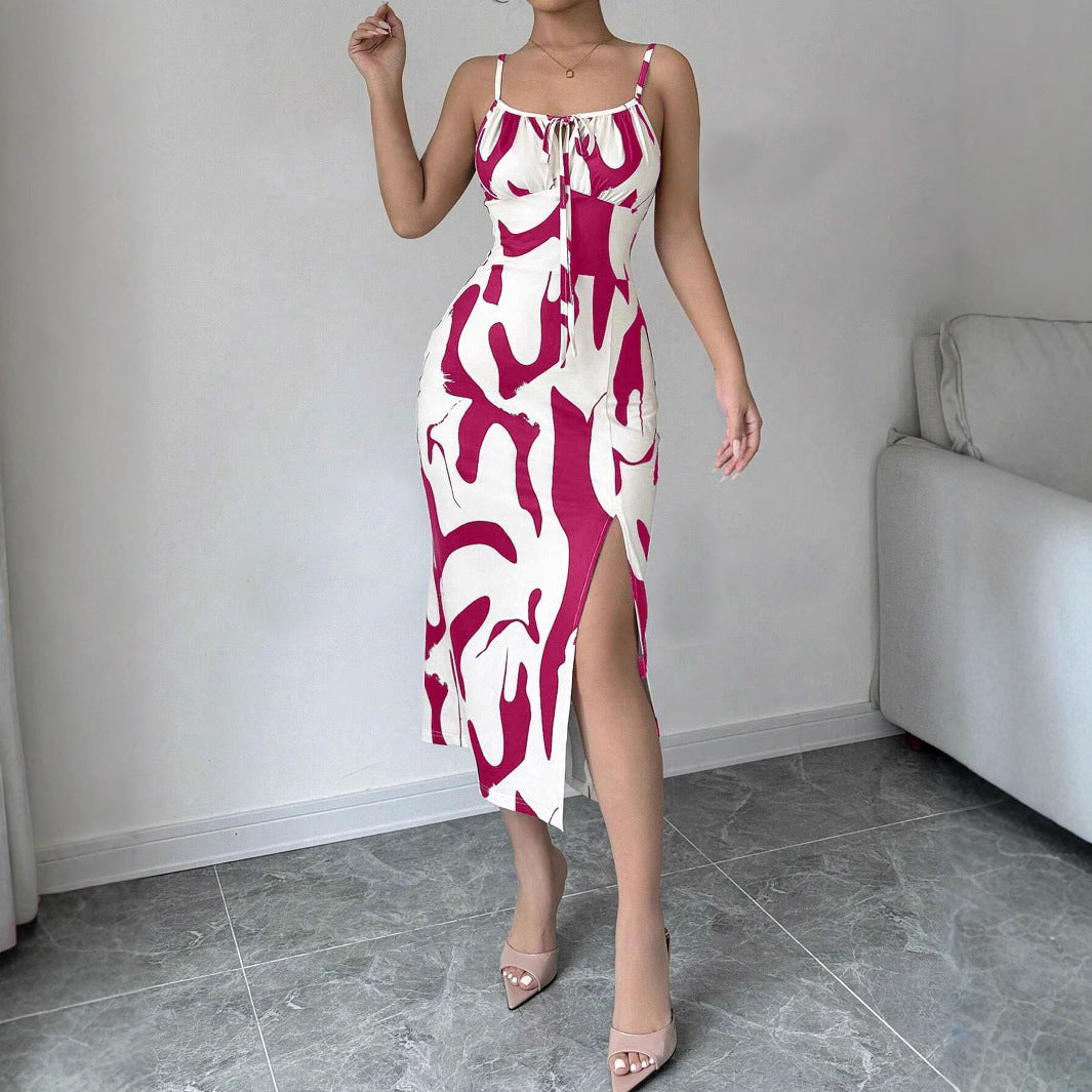 Lace-Up Long Suspender Split Dress