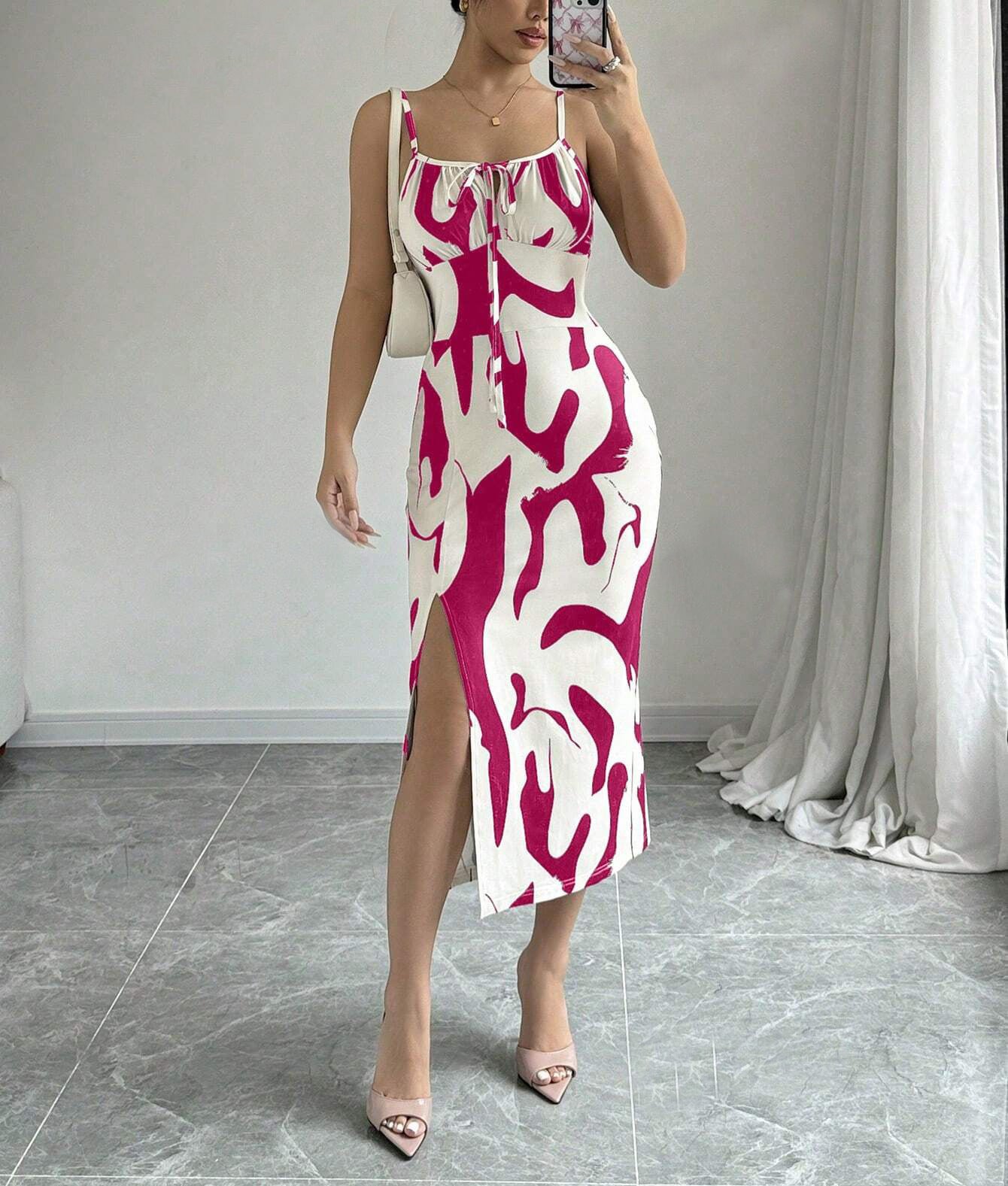 Lace-Up Long Suspender Split Dress