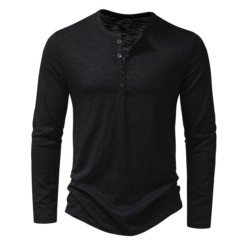 Men's Long-Sleeved Pullover Button T-shirt