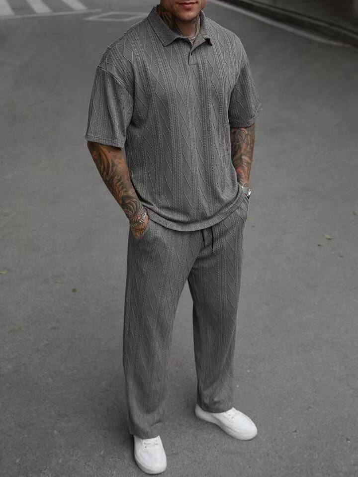 Jacquard Polo Short-Sleeved Shirt & Trousers