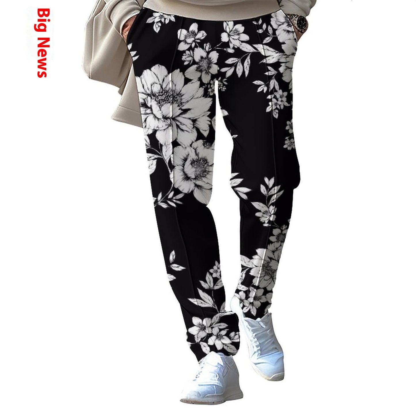 Stripe Printing Wide Drawstring Straight-Leg Trousers