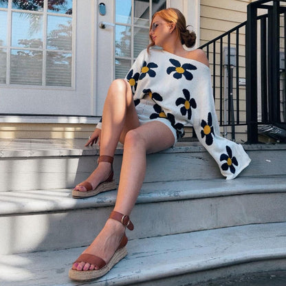 Flower Woolen Pants Suit