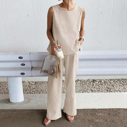 Sleeveless Solid Tank Top & Pants Set