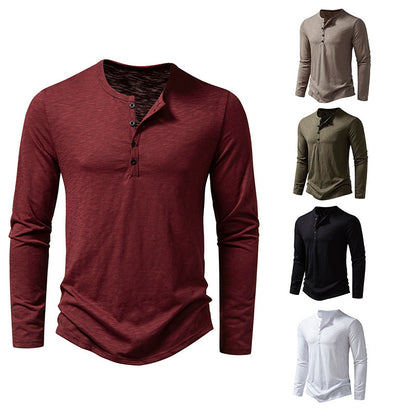 Men's Long-Sleeved Pullover Button T-shirt
