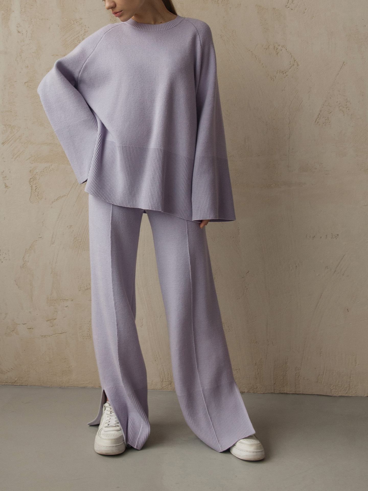 Elastic Waist Slit Knit Pants Set