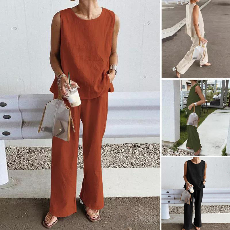 Sleeveless Solid Tank Top & Pants Set