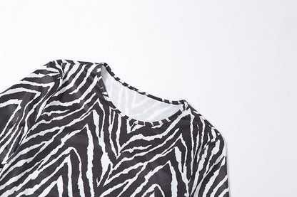 Zebra Style Striped Print Lace-up Short Top