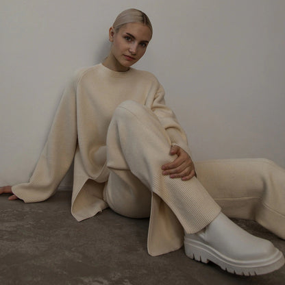 Elastic Waist Slit Knit Pants Set