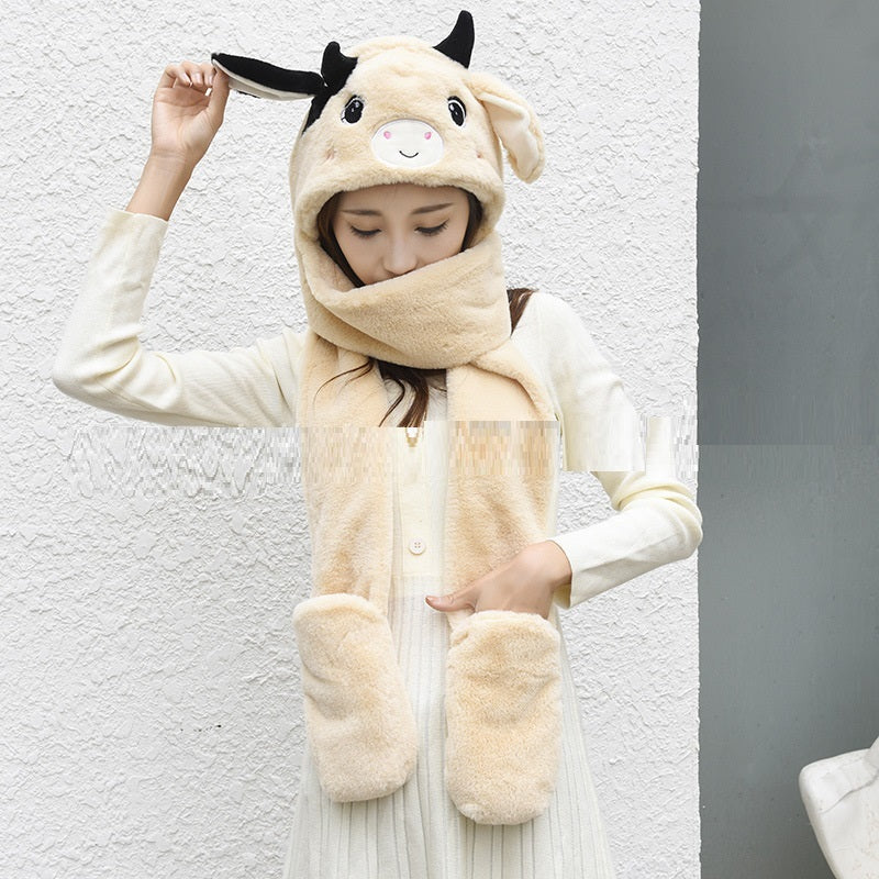 Plush Gloves, Scarf And Hat Three-Piece Set