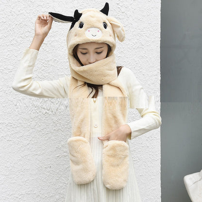 Plush Gloves, Scarf And Hat Three-Piece Set
