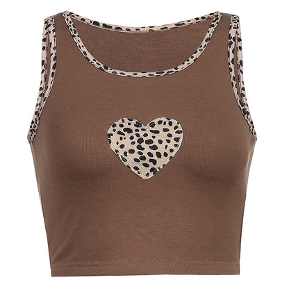 Brown Leopard Heart Sexy Tank Top