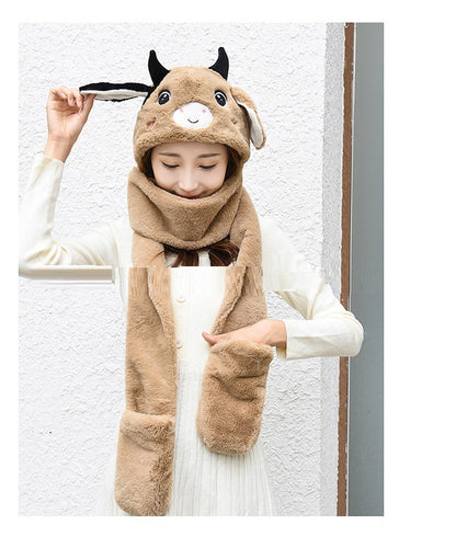 Plush Gloves, Scarf And Hat Three-Piece Set