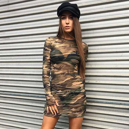 Camouflage See-Through Hip Dress