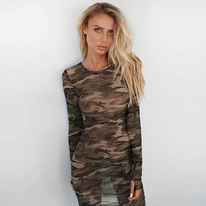 Camouflage See-Through Hip Dress