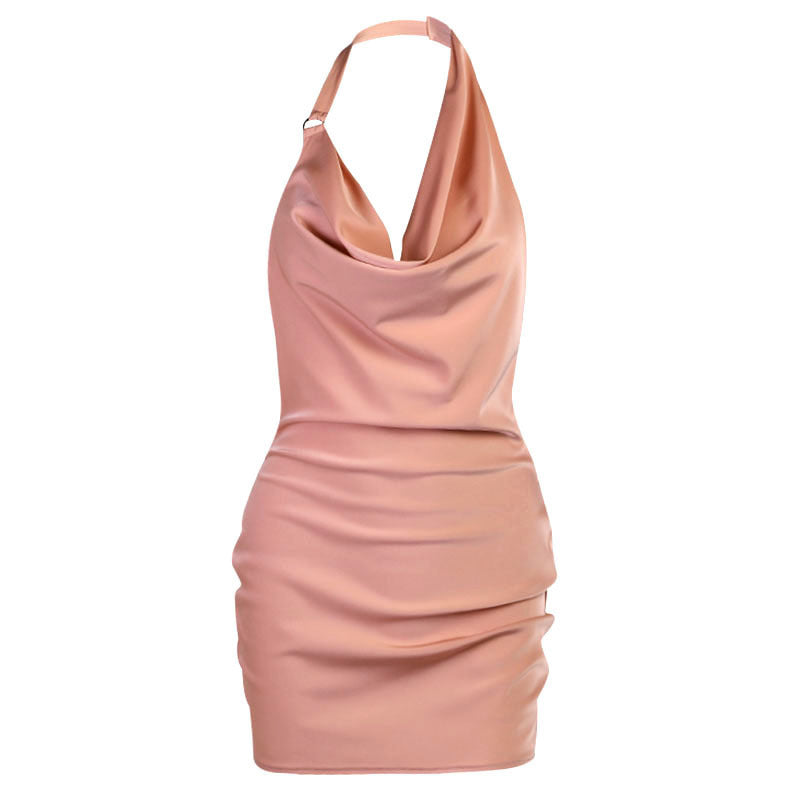 Satin V-Neck Backless Mini Sleeveless Dress