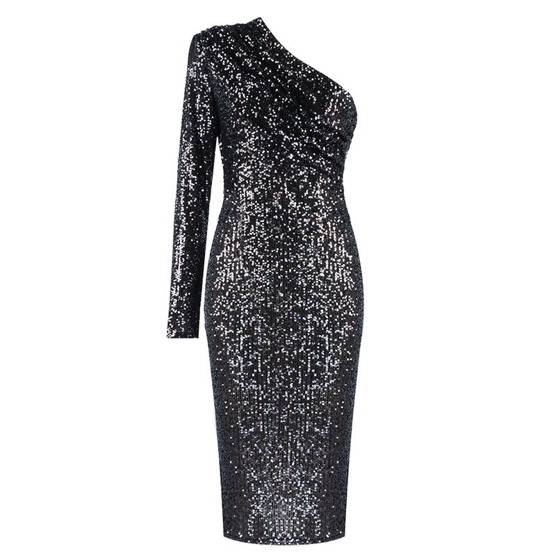 One-Shoulder Collar Wrapped Dress