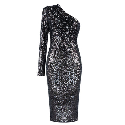 One-Shoulder Collar Wrapped Dress