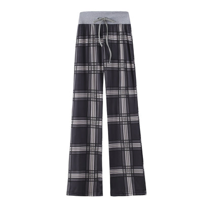 Leopard Print Stretch Drawstring Wide Leg Pants