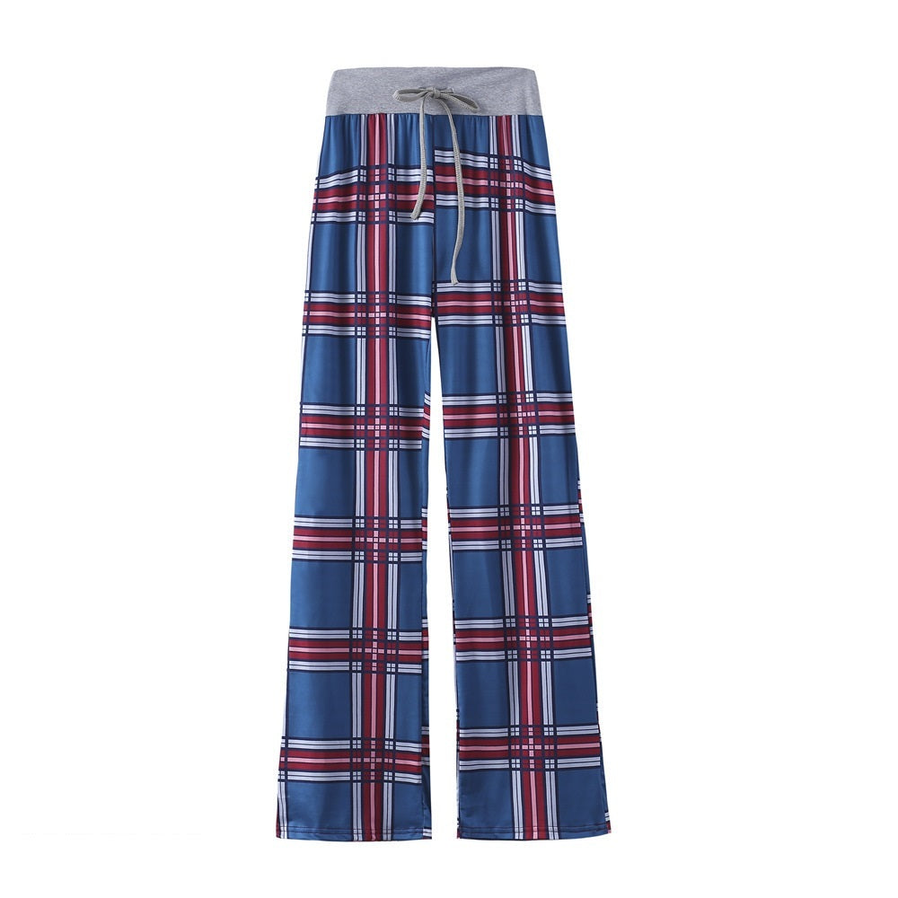 Leopard Print Stretch Drawstring Wide Leg Pants