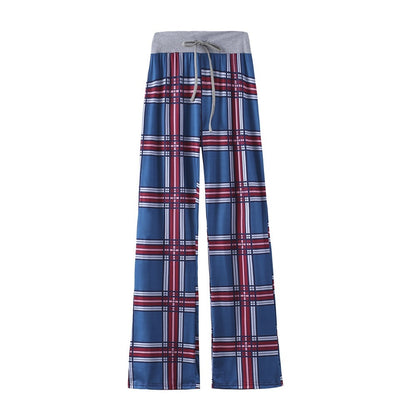 Leopard Print Stretch Drawstring Wide Leg Pants