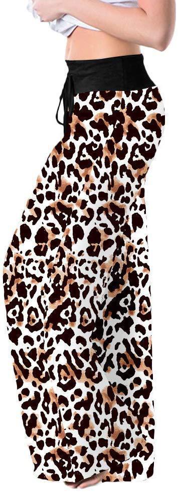 Leopard Print Stretch Drawstring Wide Leg Pants