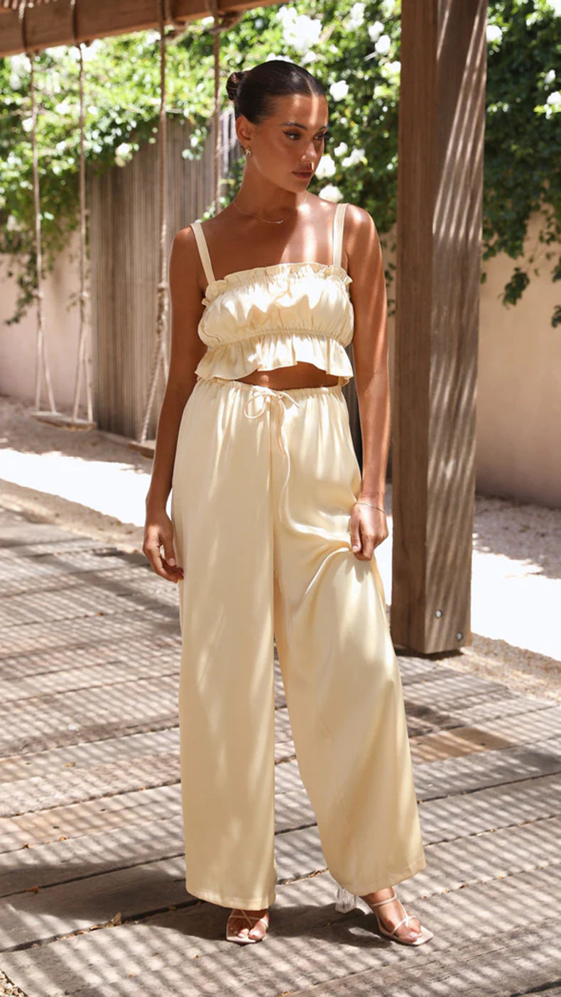 Fashion Suspenders Wide-Leg Pants & Top Set