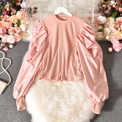 Bubble Sleeve Stitching Shirt