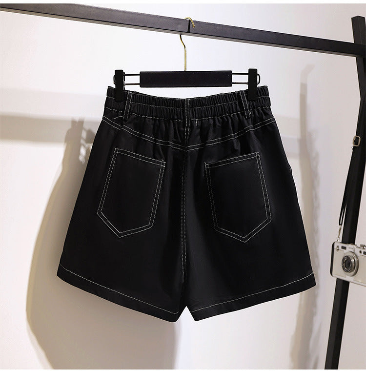 Black Stitch Jean Shorts