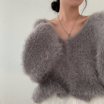 Mink Long-Sleeved Knitted Cardigan
