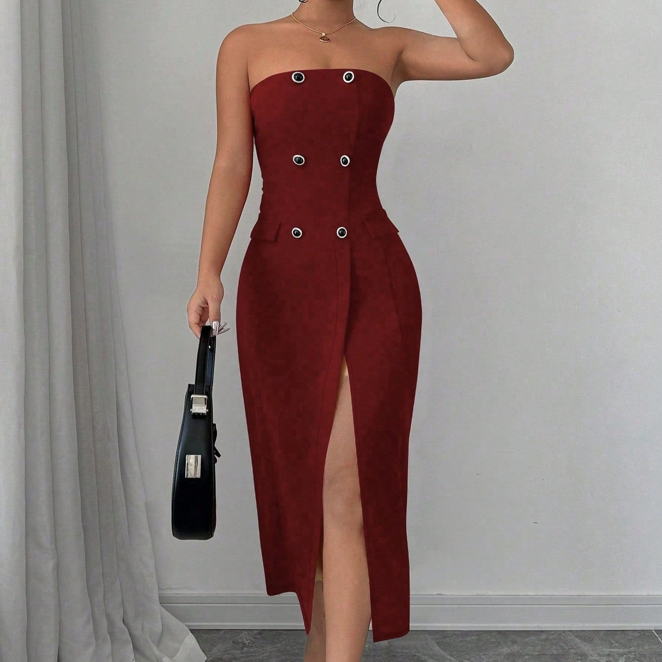 Slim-Fit Buttoned Sleeveless Dress
