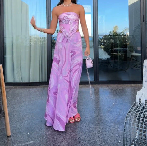 Vacation Style Suit Tube Top Two-Piece Long Dress