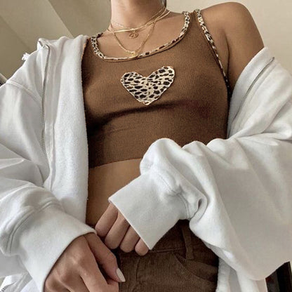 Brown Leopard Heart Sexy Tank Top