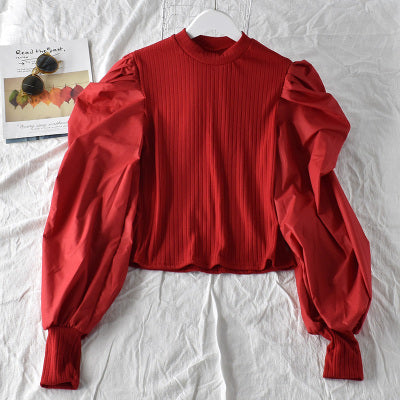 Bubble Sleeve Stitching Shirt