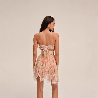 Fashionable Lace Irregular Swing Suspender Skirt